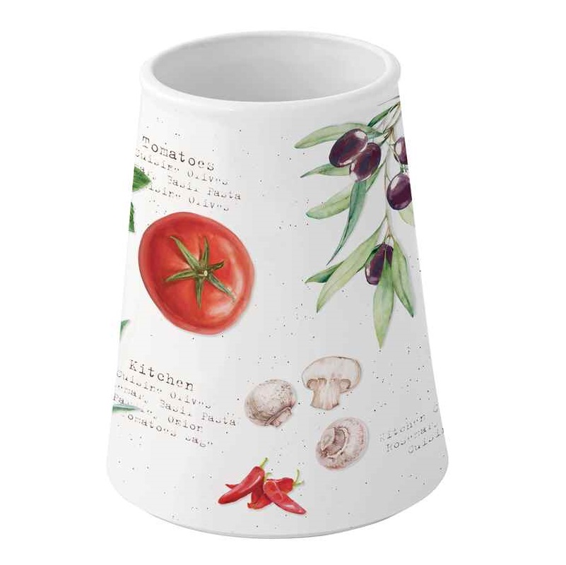 Porcelain holder with 5 pcs kitchen tools in bambo