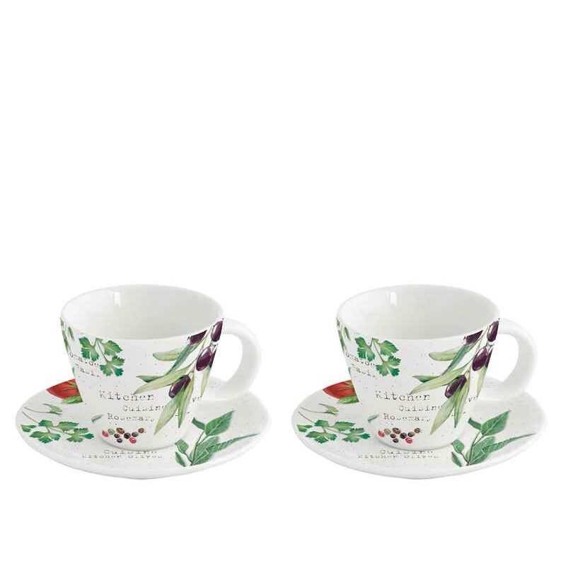 Set 2 porcelain coffee cups & saucers in colour bo