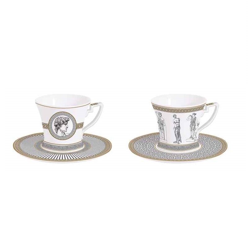 Set 2 porcelain coffee cups & saucers in colour bo