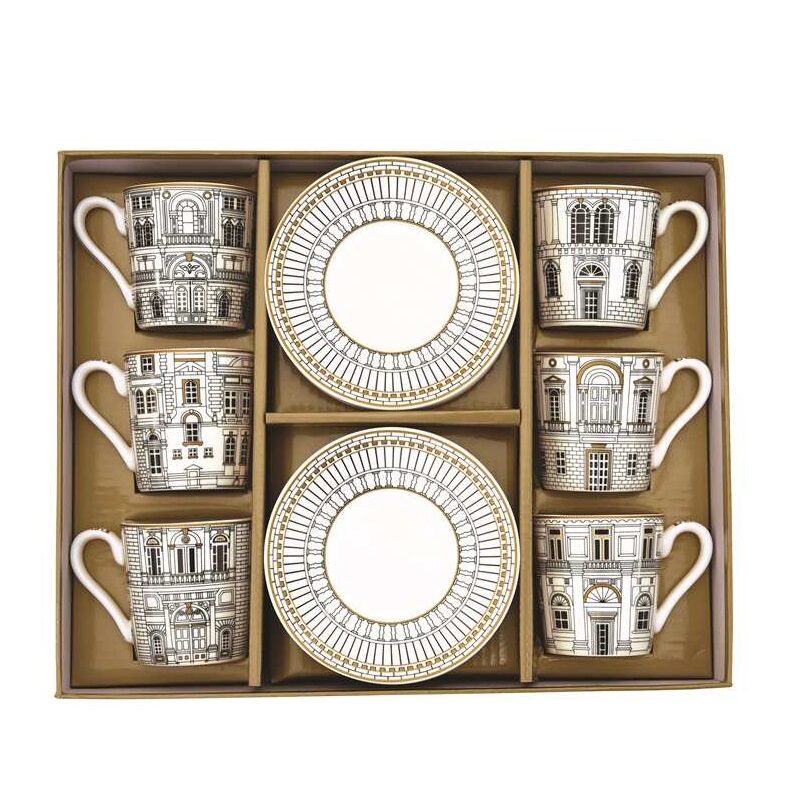 Set 6 porcelain coffee cups & saucers in gift box