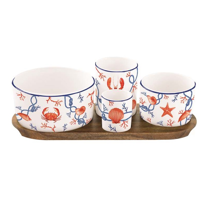 Appetizer set with 4 porcelain round bowls on 
aca