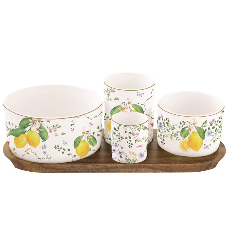 Appetizer set with 4 porcelain round bowls on 
aca