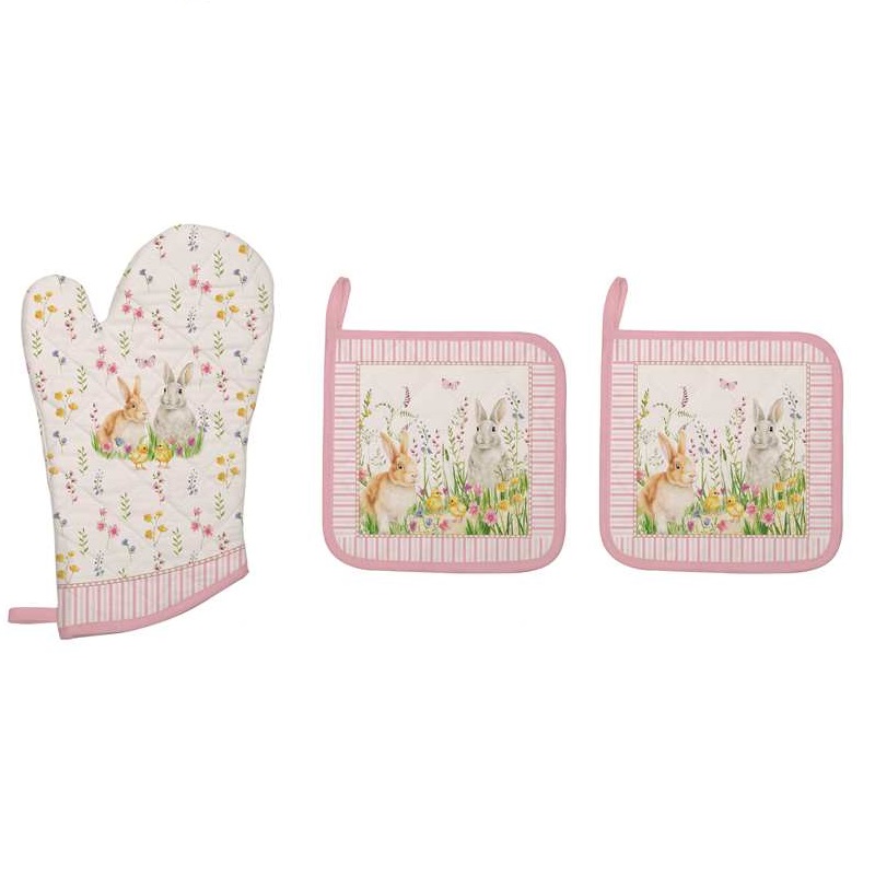 Kitchen textile set including: – 1 oven glove 100%