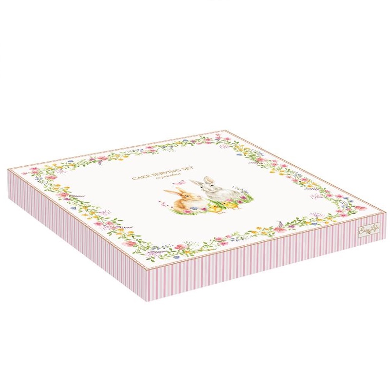 Porcelain cake serving set in colour box