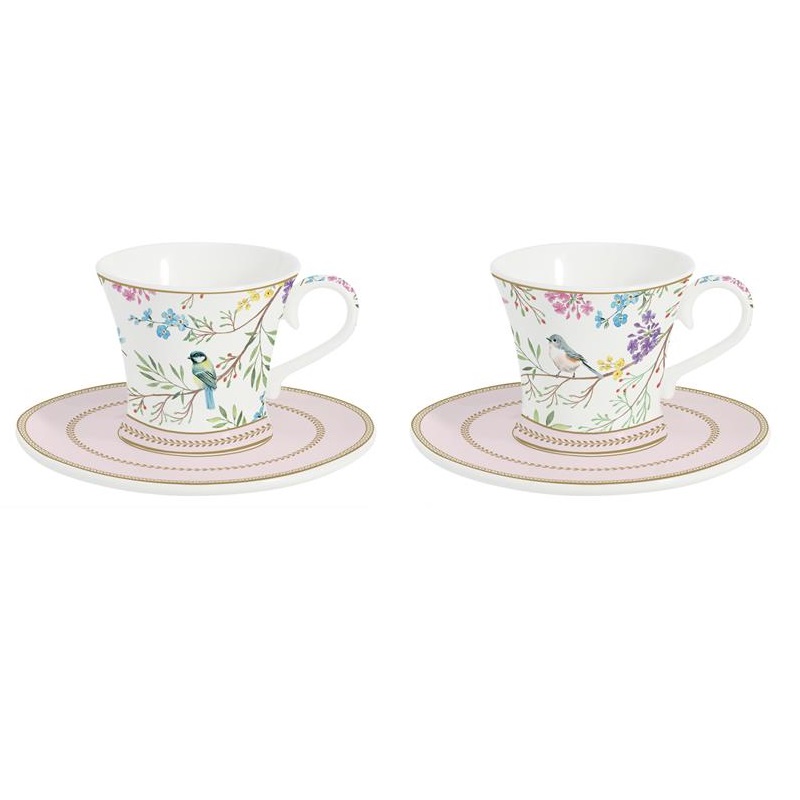 Set 2 porcelain coffee cups & saucers in colour 
b