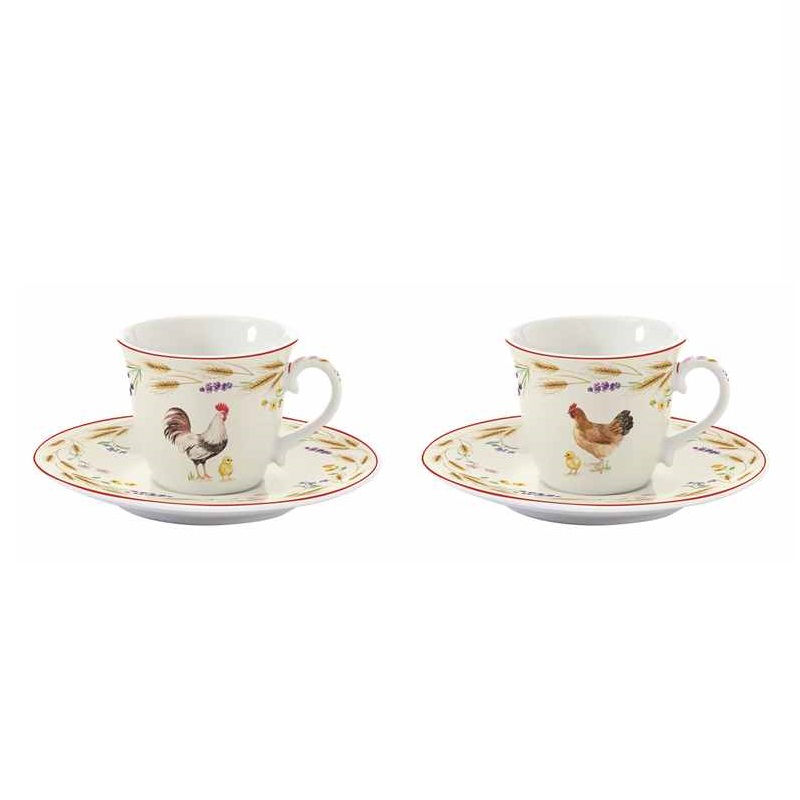 Set 2 porcelain coffee cups & saucers in colour bo