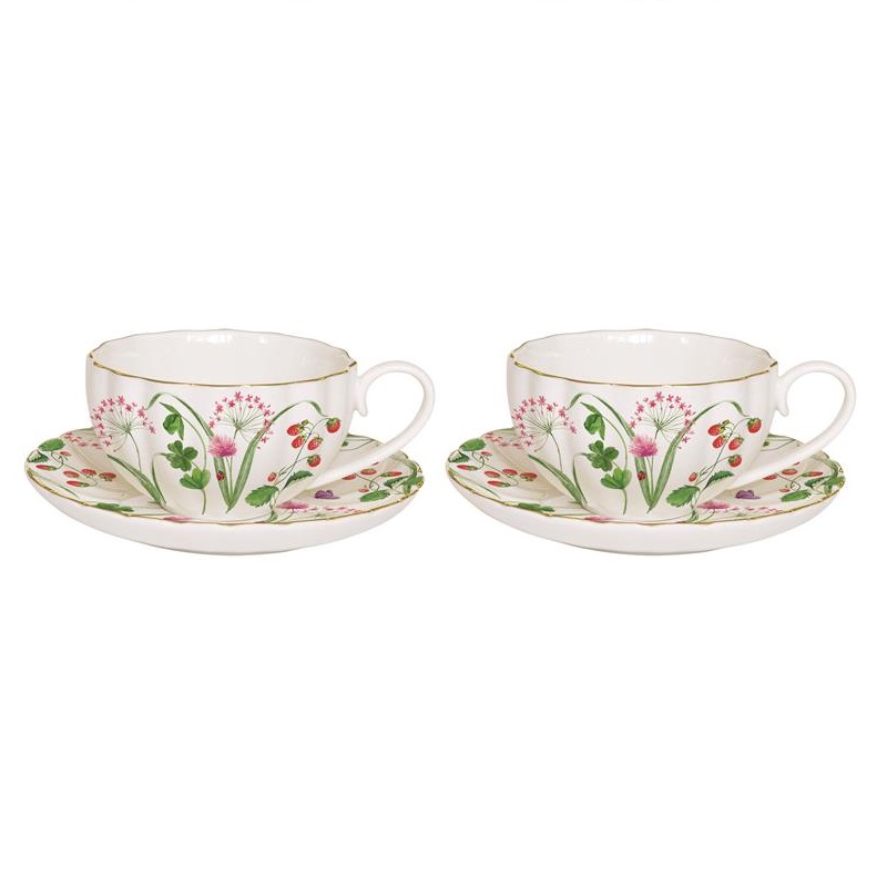 Set 2 porcelain coffee cups & saucers in colour bo