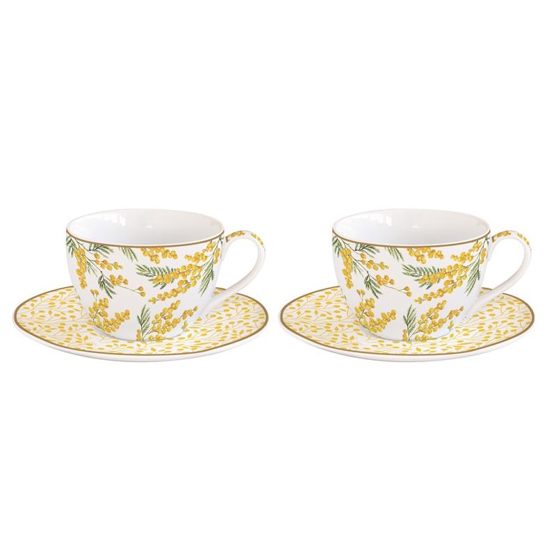 Set 2 porcelain coffee cups & saucers in colour bo