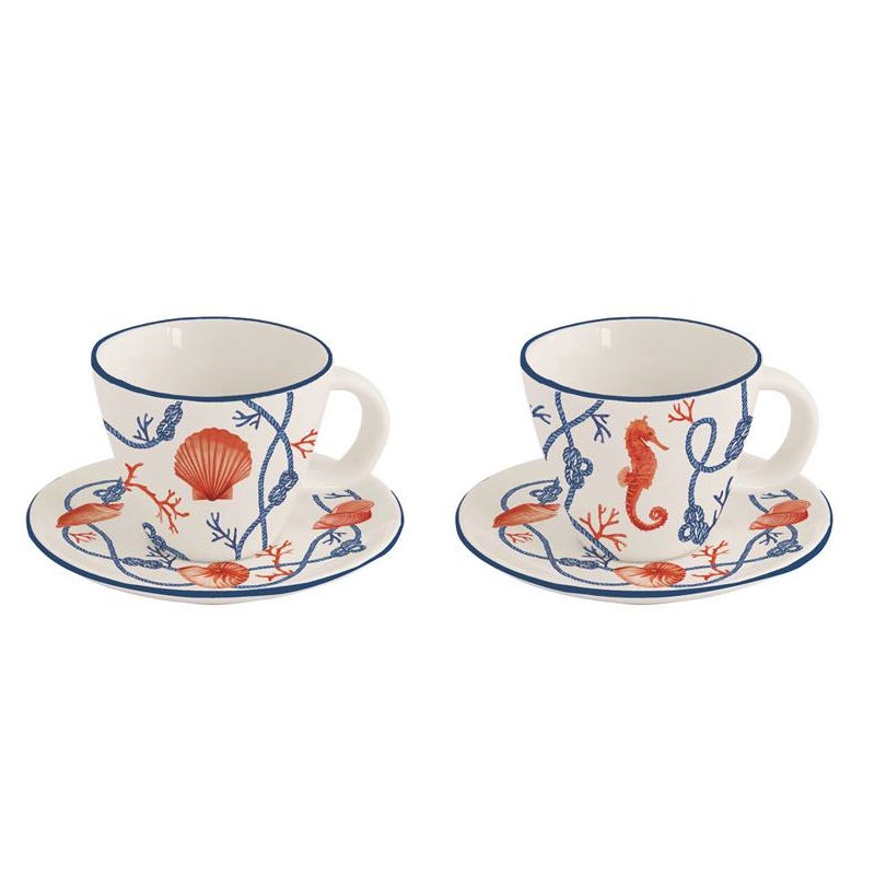 Set 2 porcelain coffee cups & saucers with 
emboss