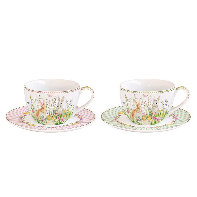 Set 2 porcelain cups & saucers in colour box