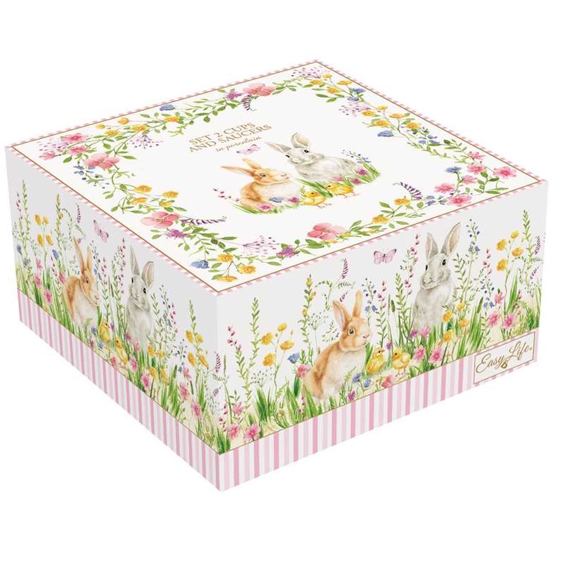 Set 2 porcelain cups & saucers in colour box