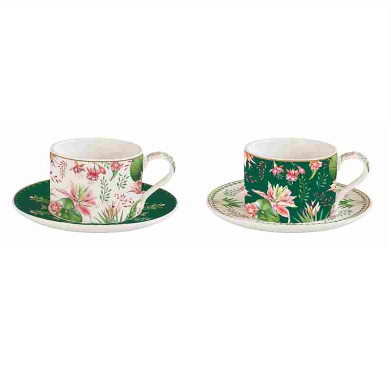 Set 2 porcelain cups & saucers in gift box