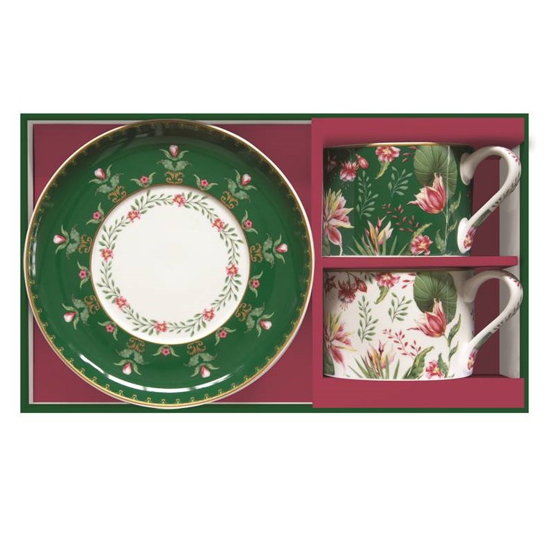 Set 2 porcelain cups & saucers in gift box