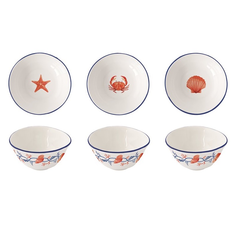 Set 3 porcelain bowls with embossed design 
in col