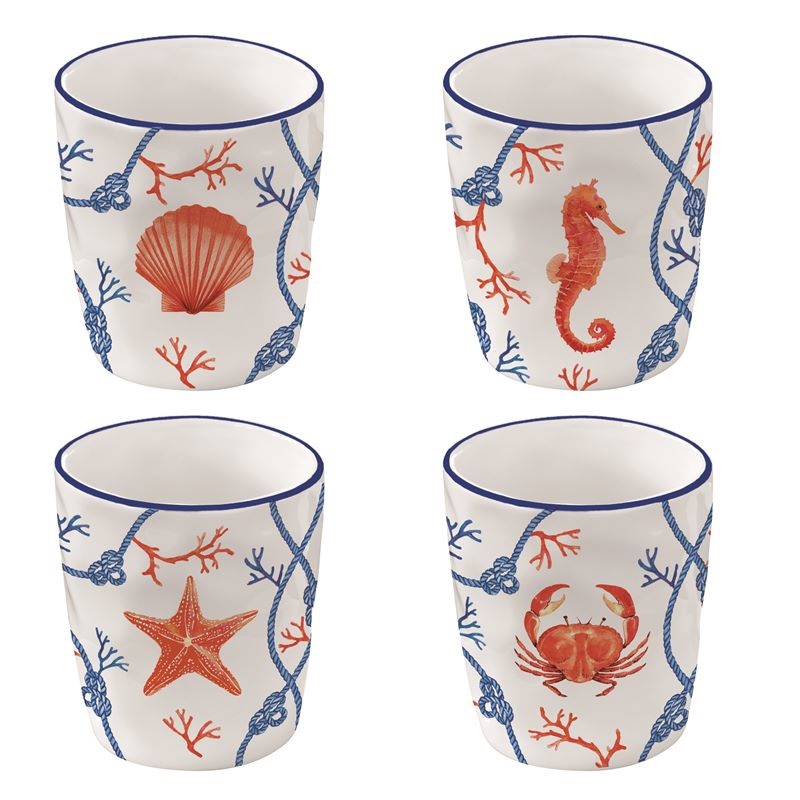 Set 4 assorted porcelain coffee cups with 
embosse