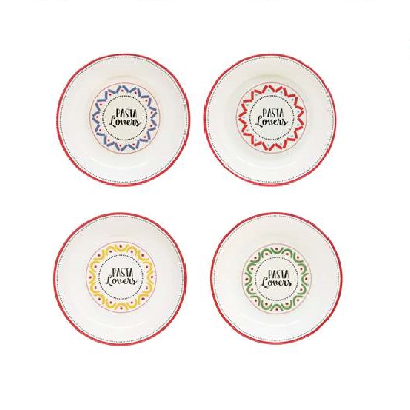 Set 4 assorted porcelain pasta plates in colour bo