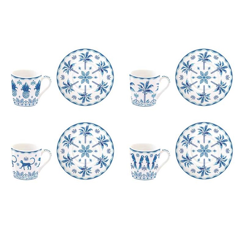 Set 4 porcelain coffee cups & saucers in gift box