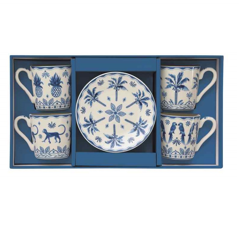 Set 4 porcelain coffee cups & saucers in gift box