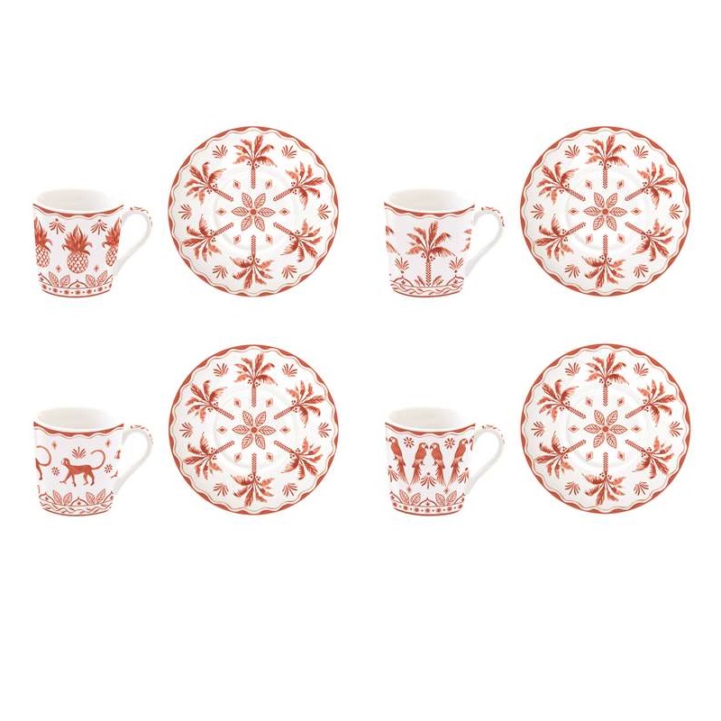 Set 4 porcelain coffee cups & saucers in gift box