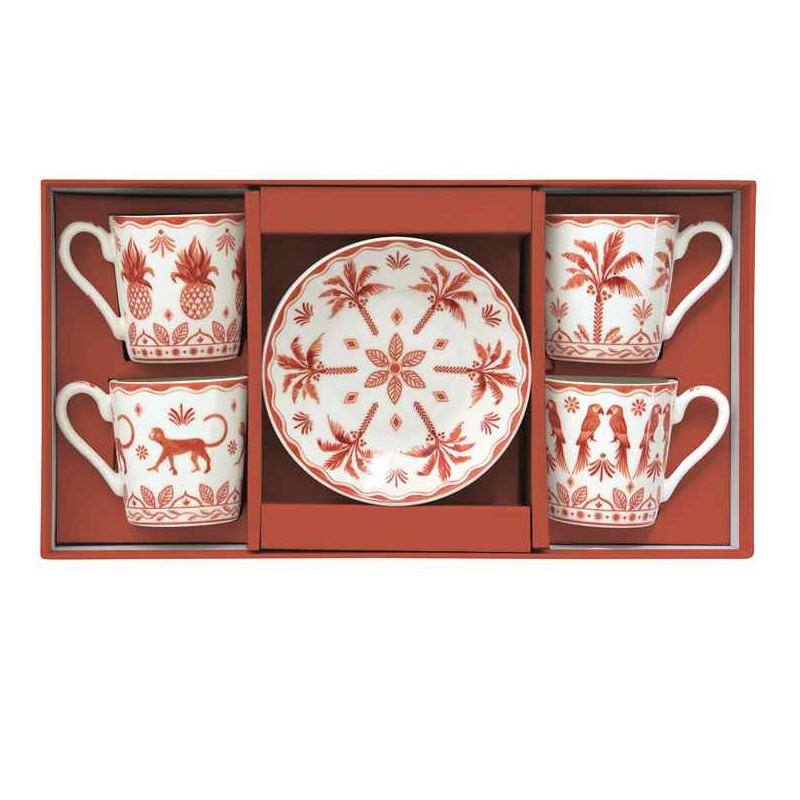 Set 4 porcelain coffee cups & saucers in gift box