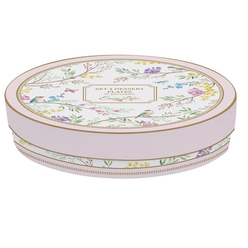 Set 4 porcelain dessert plates in gift box