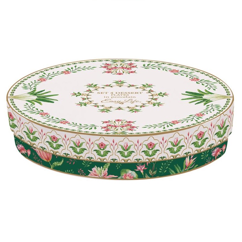 Set 4 porcelain dessert plates in gift box