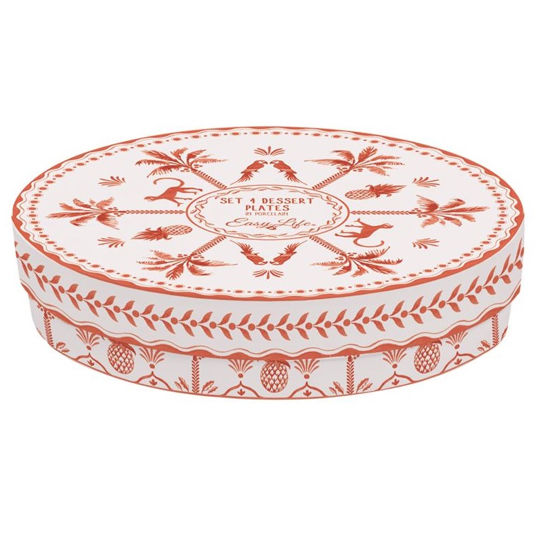 Set 4 porcelain dessert plates in gift box