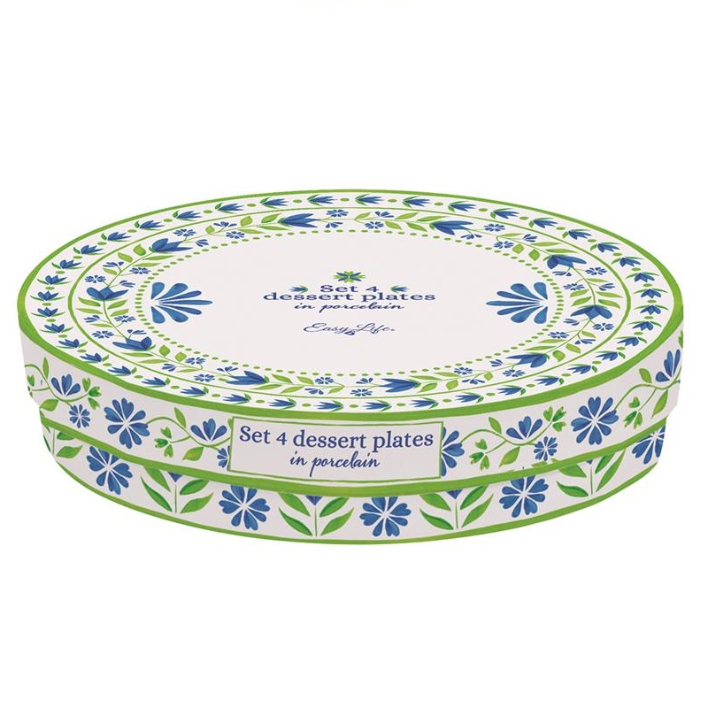 Set 4 porcelain dessert plates in gift box
