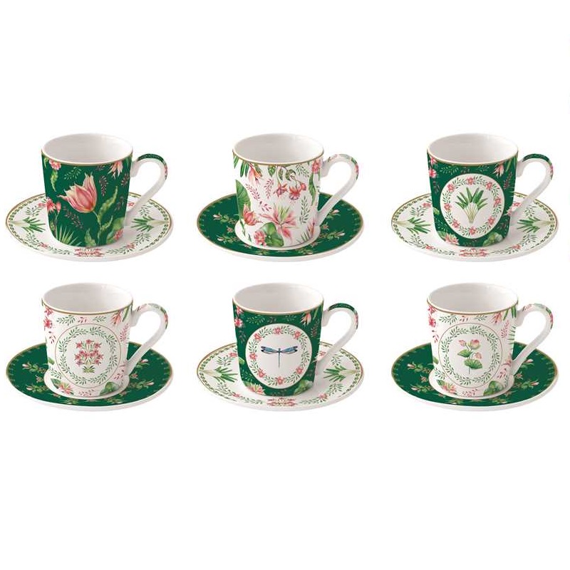 Set 6 porcelain coffee cups & saucers in gift box