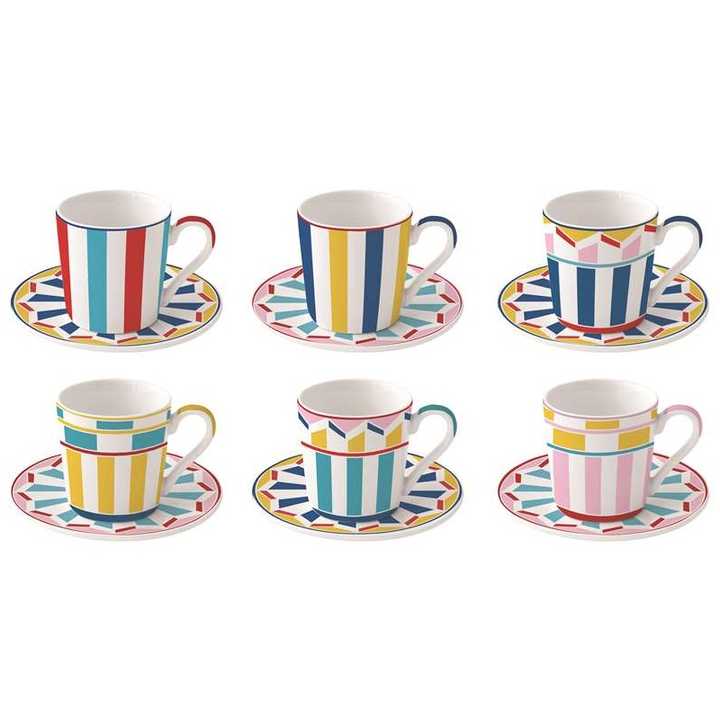 Set 6 porcelain coffee cups & saucers in gift box