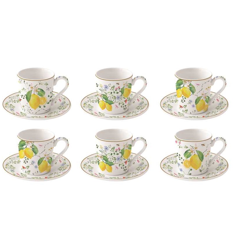 Set 6 porcelain coffee cups & saucers in gift box