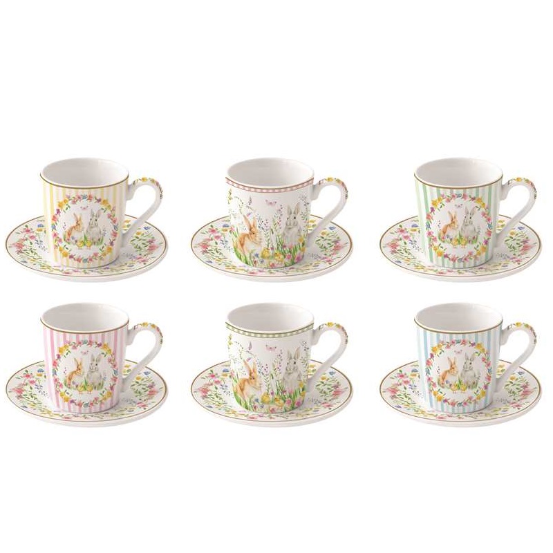 Set 6 porcelain coffee cups & saucers in gift box