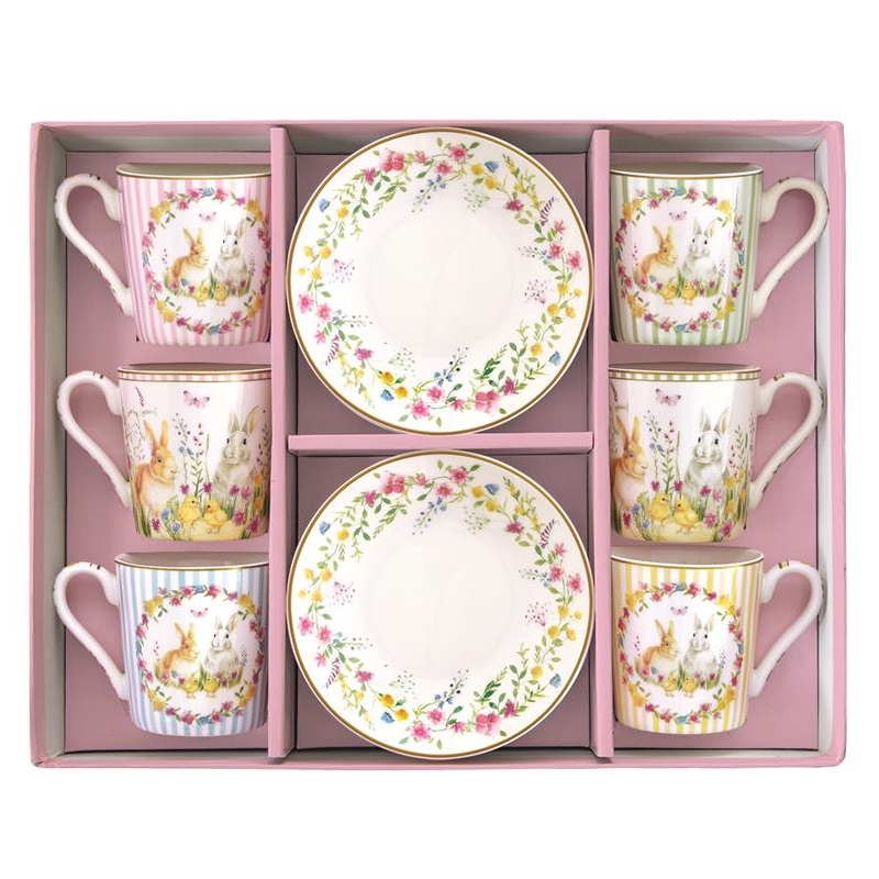 Set 6 porcelain coffee cups & saucers in gift box