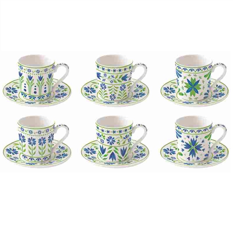 Set 6 porcelain coffee cups & saucers in gift box