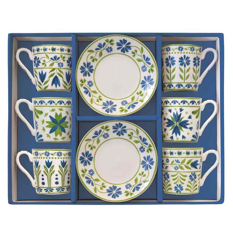 Set 6 porcelain coffee cups & saucers in gift box