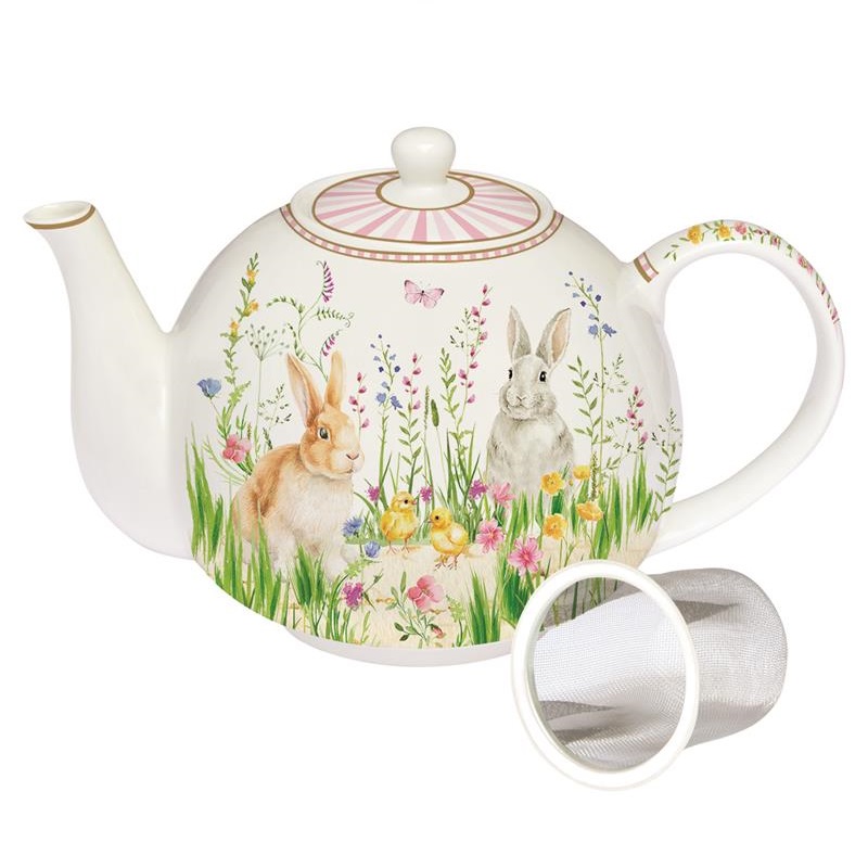 Teapot in porcelain with metal infuser in colour b