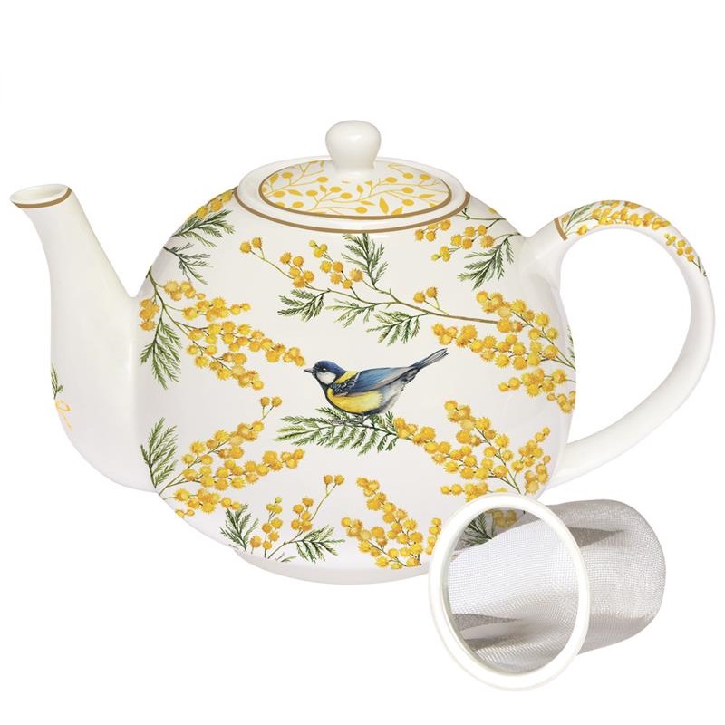 Teapot in porcelain with metal infuser in colour b