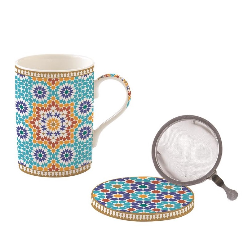 High quality porcelain mug with lid coaster and me