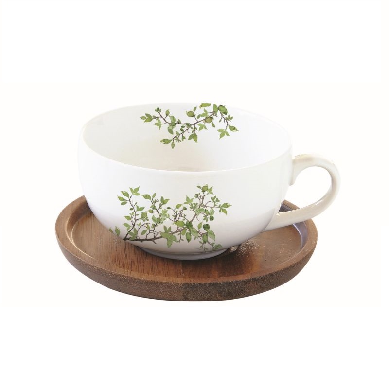 Porcelain cup with acacia saucer in colour box