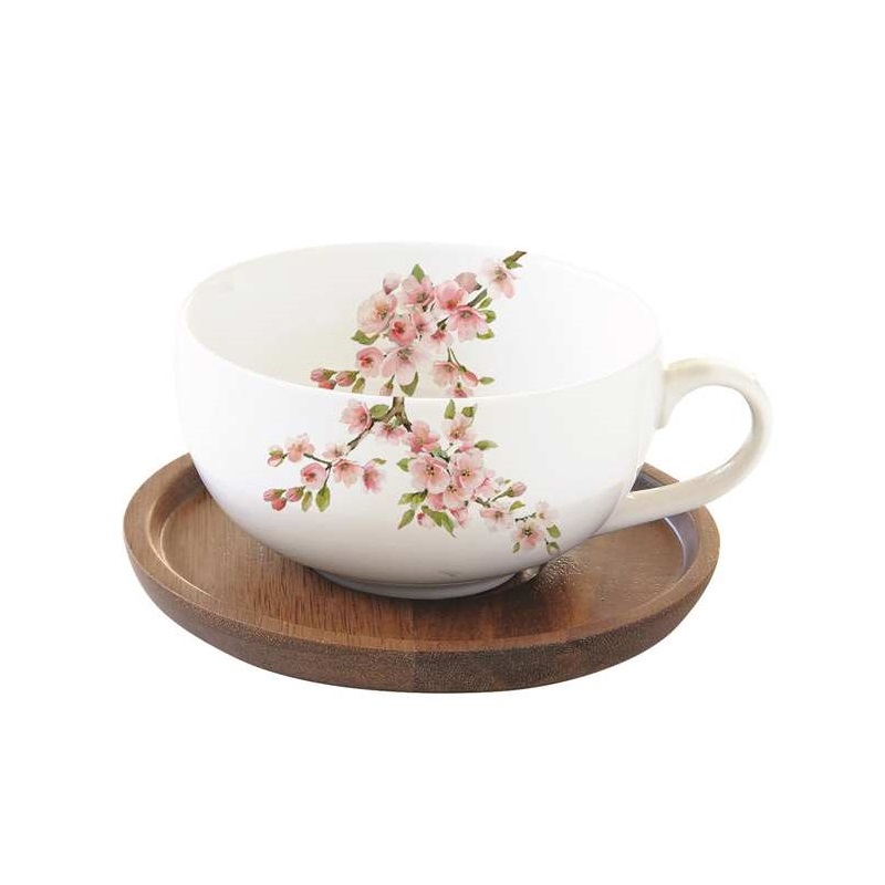 Porcelain cup with acacia saucer in colour box