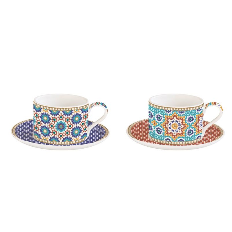 Set 2 porcelain cups & saucers in gift box