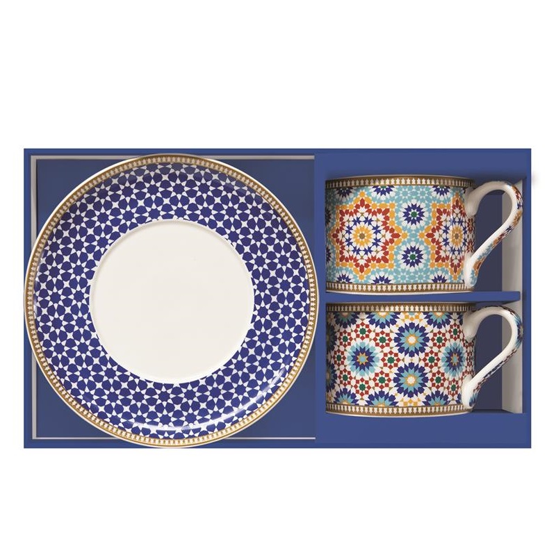 Set 2 porcelain cups & saucers in gift box