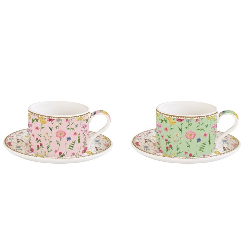 Set 2 porcelain cups & saucers in gift box