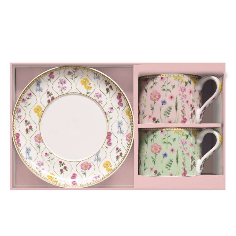 Set 2 porcelain cups & saucers in gift box