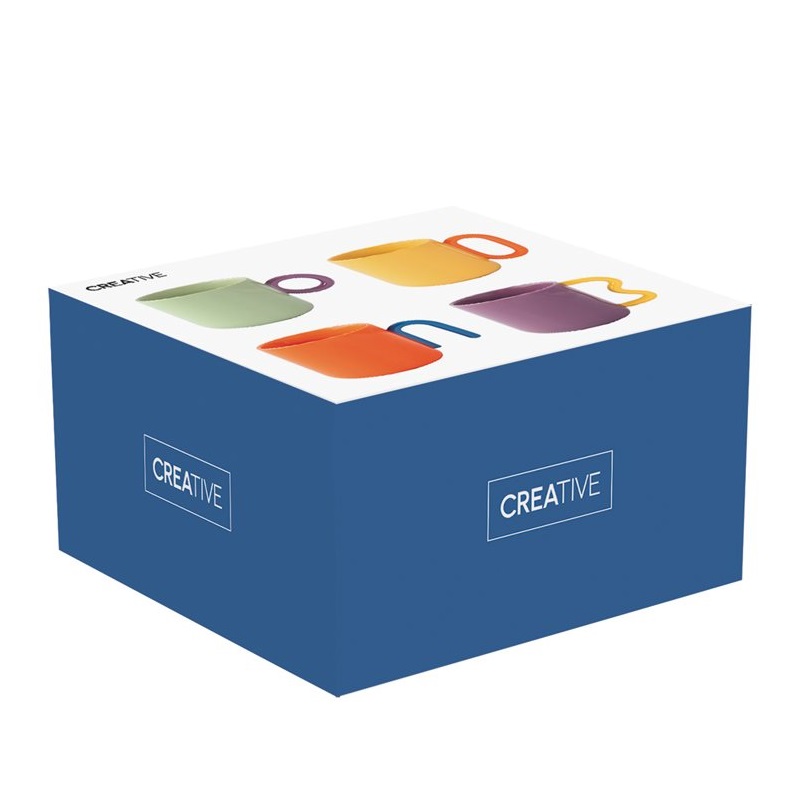 Set 4 assorted porcelain mugs in colour box