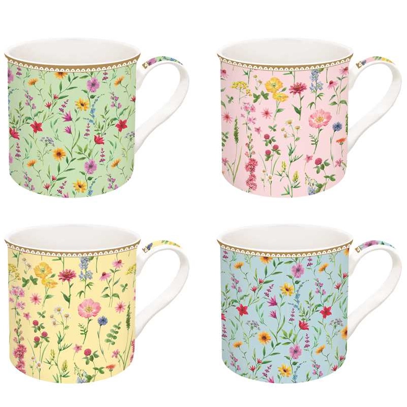 Set 4 high quality porcelain mugs in gift box