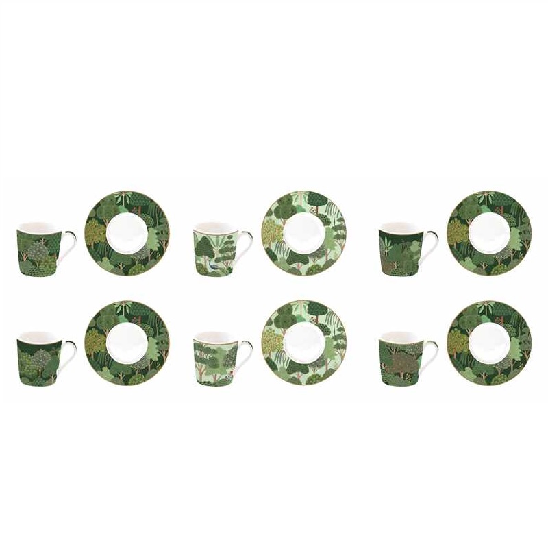 Set 6 porcelain coffee cups & saucers in gift box