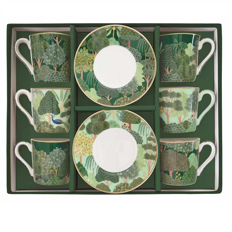Set 6 porcelain coffee cups & saucers in gift box