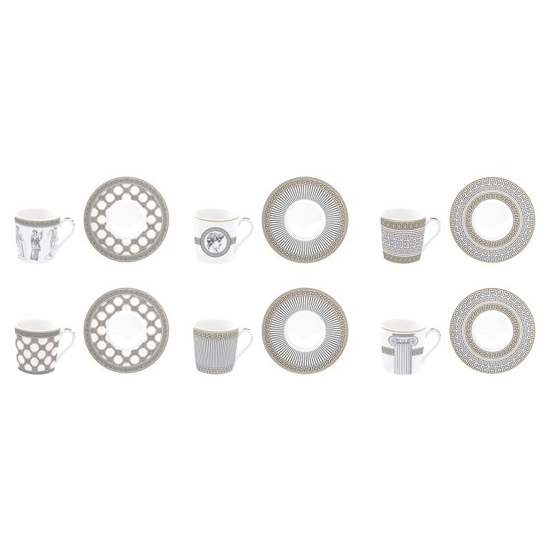 Set 6 porcelain coffee cups & saucers in gift box