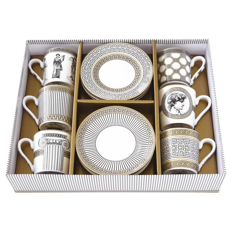 Set 6 porcelain coffee cups & saucers in gift box